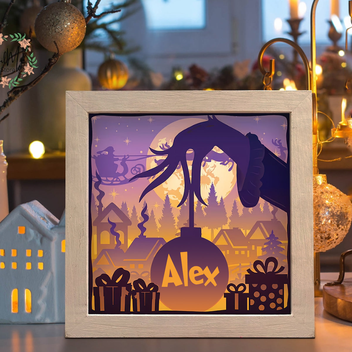 Personalized Christmas Light Shadow Box Custom Name Decoration Gift Light Shadow Box GradoCreations