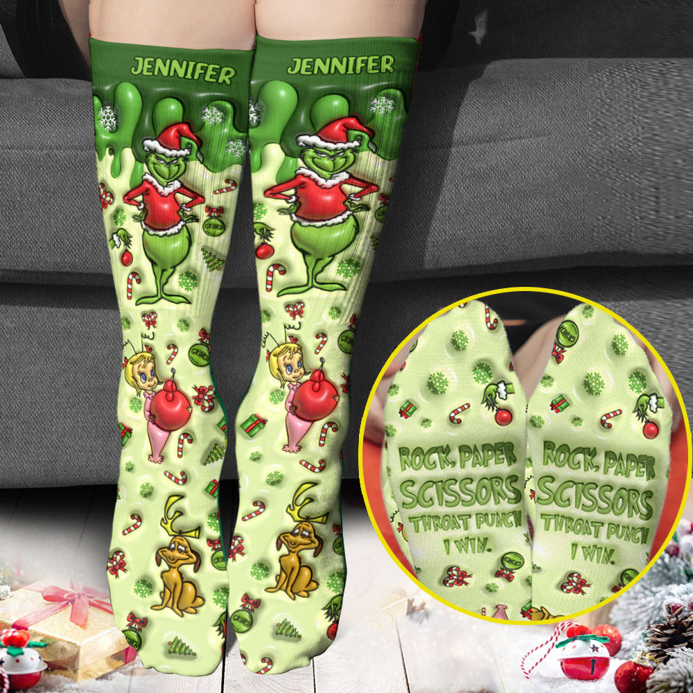 Personalized Grinch Socks Custom Name Christmas Gift Socks GradoCreations