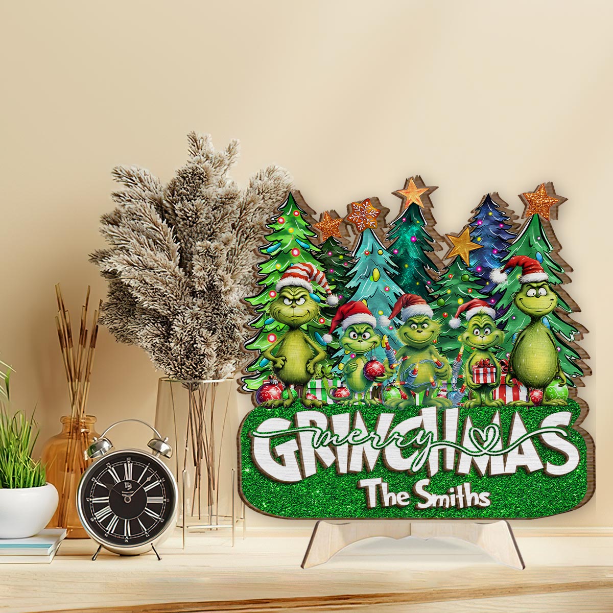 Personalized Merry Grinchmas 2 Layered Wood Sign for Christmas 2 Layered Wood Sign GradoCreations