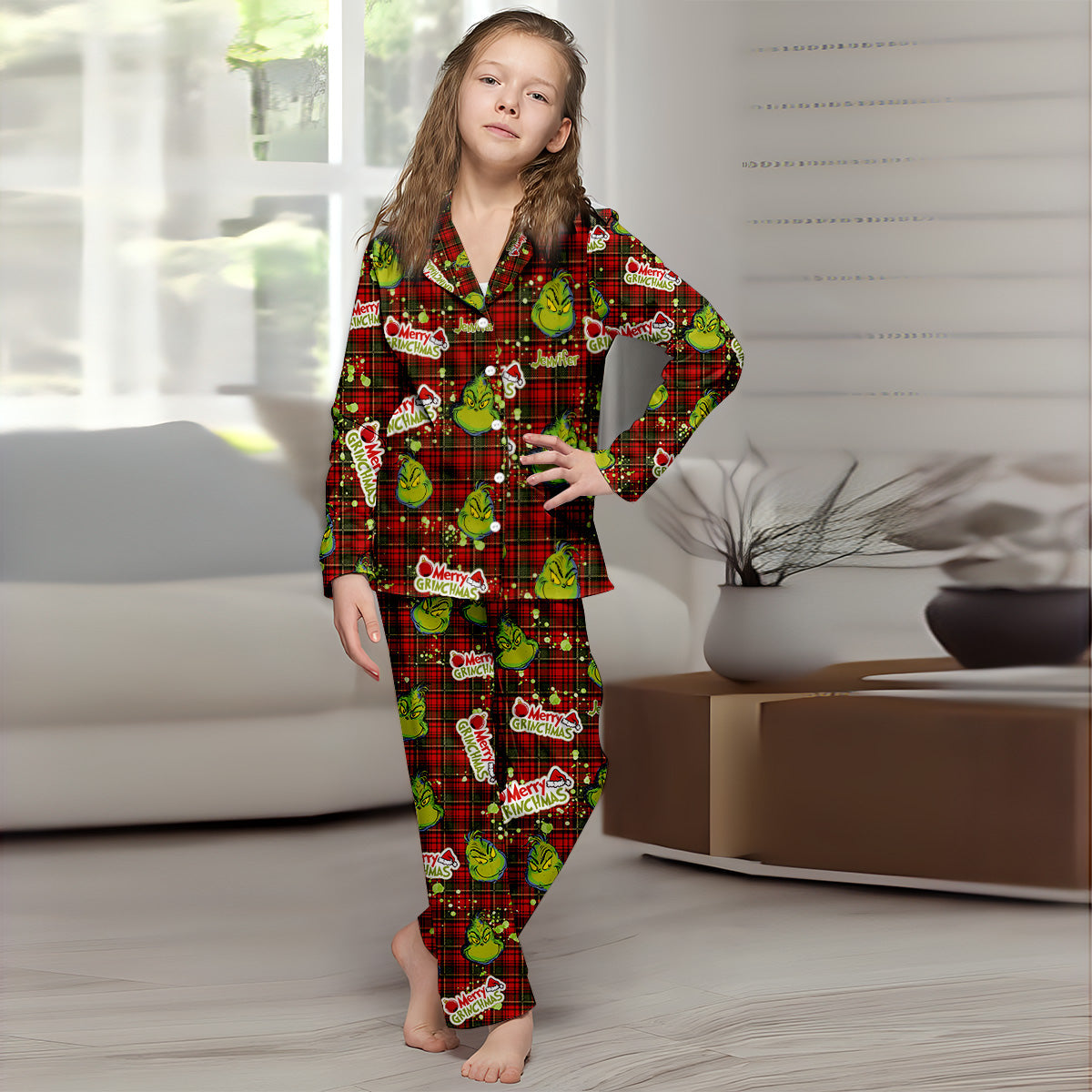 Personalized Merry Grinchmas Button Down Pajamas for Couples Button Down Pajamas GradoCreations