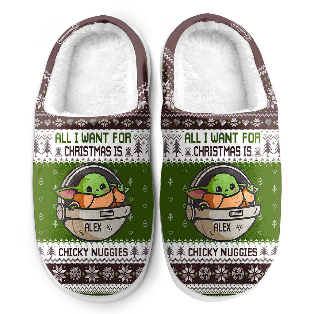 Personalized Christmas Slippers with Custom Name Chicky Nuggies Gift Slippers GradoCreations