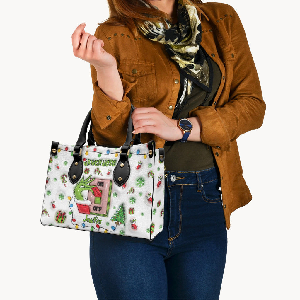 Personalized Grinch Mode Christmas Leather Handbag Gift for Her Leather Handbag GradoCreations