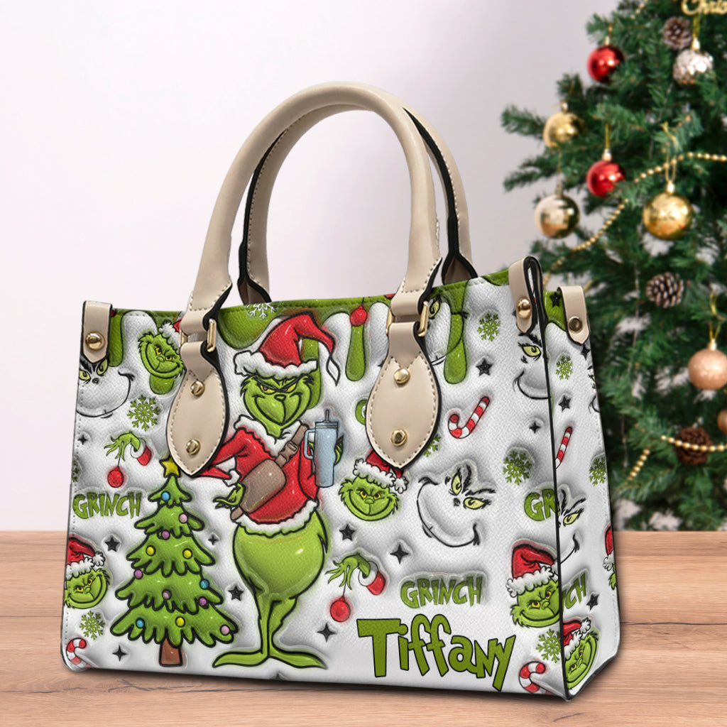 Personalized Merry Grinchmas Leather Handbag Gift for Women Leather Handbag GradoCreations