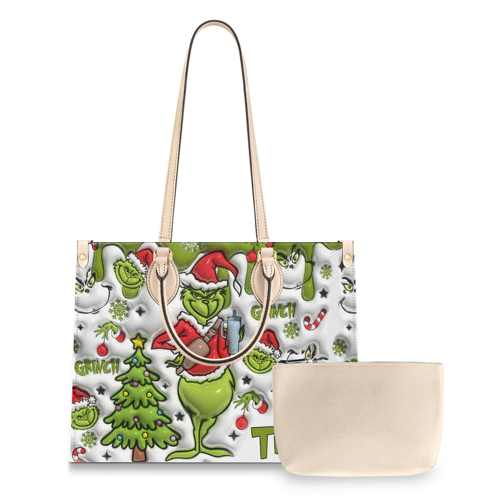 Personalized Merry Grinchmas Leather Handbag Gift for Women Leather Handbag GradoCreations