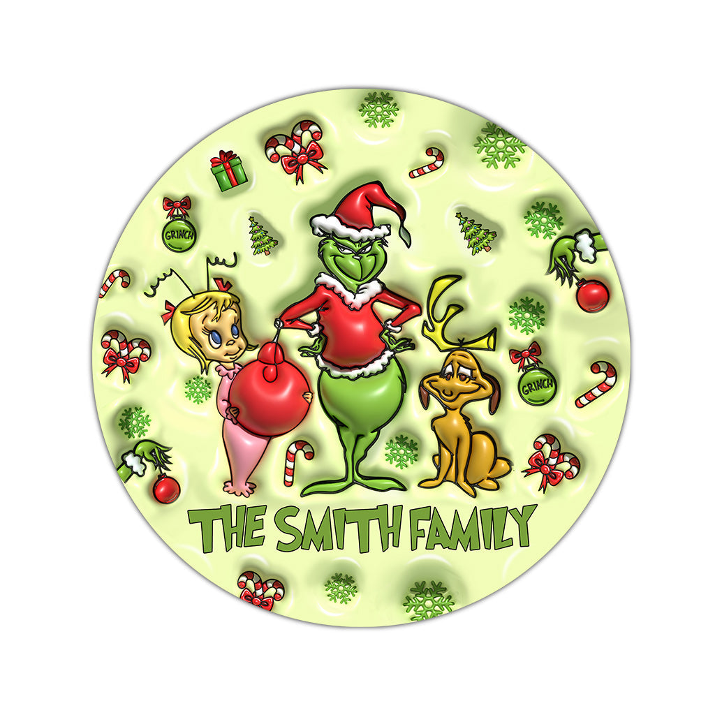 Personalized Grinch Christmas Round Rug Custom Family Name Round Rug GradoCreations