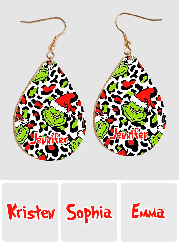 Personalized Grinch Wooden Earrings Custom Name Gift for Christmas Wooden Earrings GradoCreations