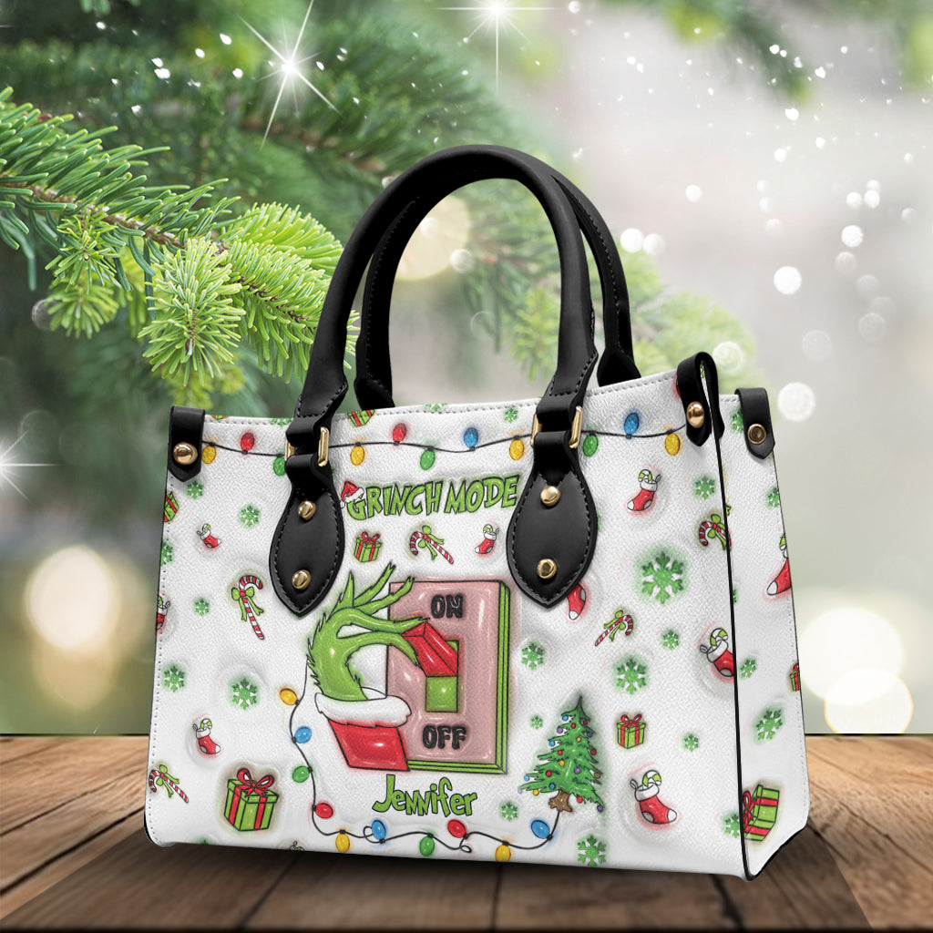 Personalized Grinch Mode Christmas Leather Handbag Gift for Her Leather Handbag GradoCreations