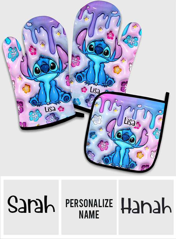 Personalized Ohana Oven Mitts & Pot Holder Set Custom Name Gift for Home Oven Mitts & Pot Holder Set GradoCreations