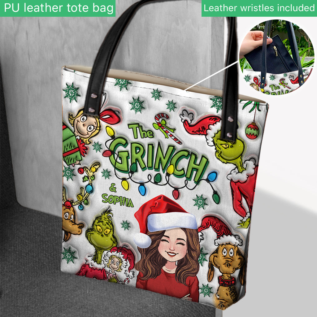Personalized Grinch Tote Bag Custom Name Gift for Christmas Tote Bag GradoCreations