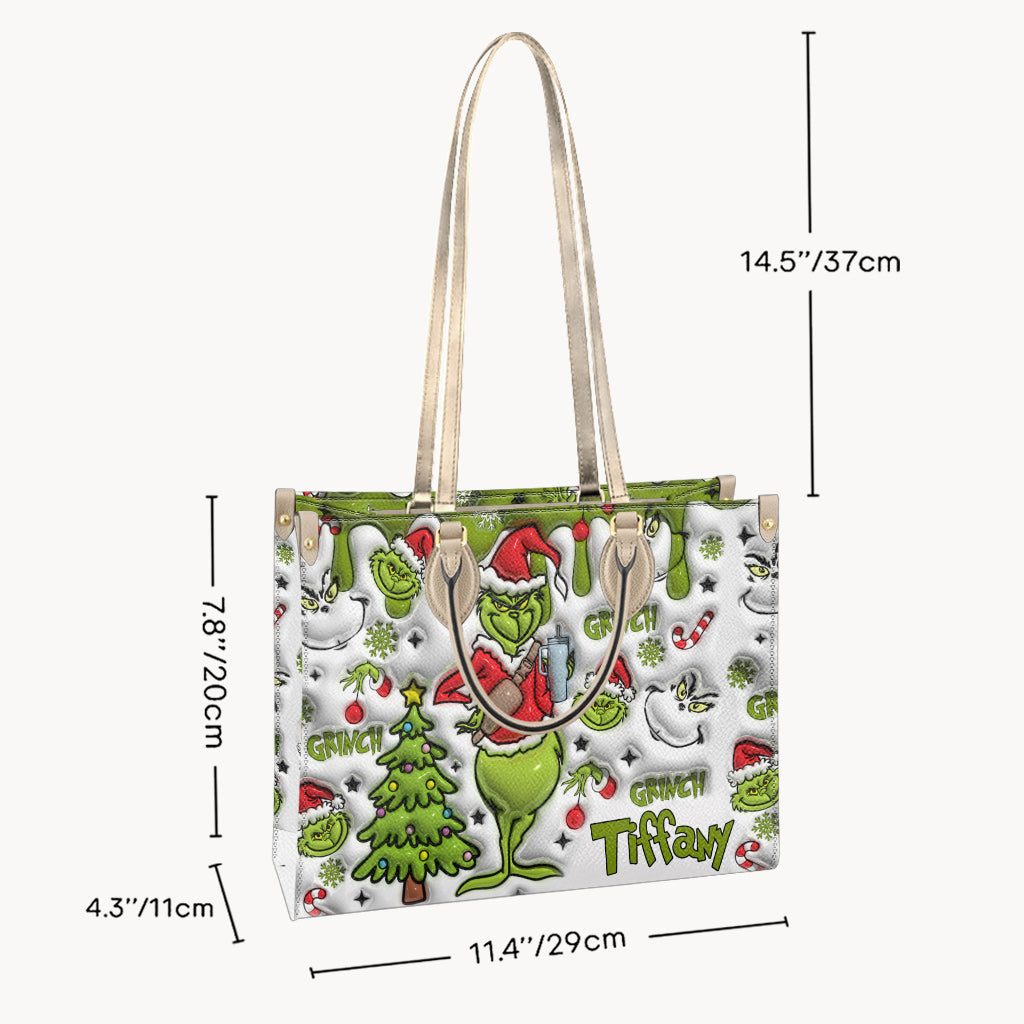 Personalized Merry Grinchmas Leather Handbag Gift for Women Leather Handbag GradoCreations