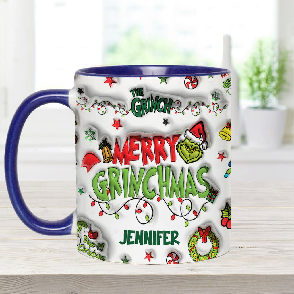 Personalized Grinch Christmas Accent Mug Custom Name Gift Accent Mug GradoCreations