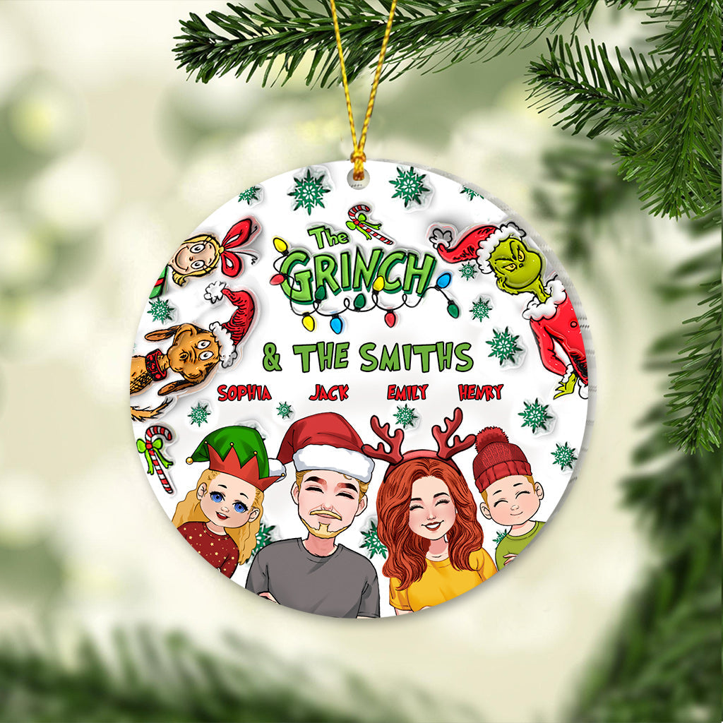 Personalized Christmas Ornament Custom Family Names Grinch Design Ornament GradoCreations