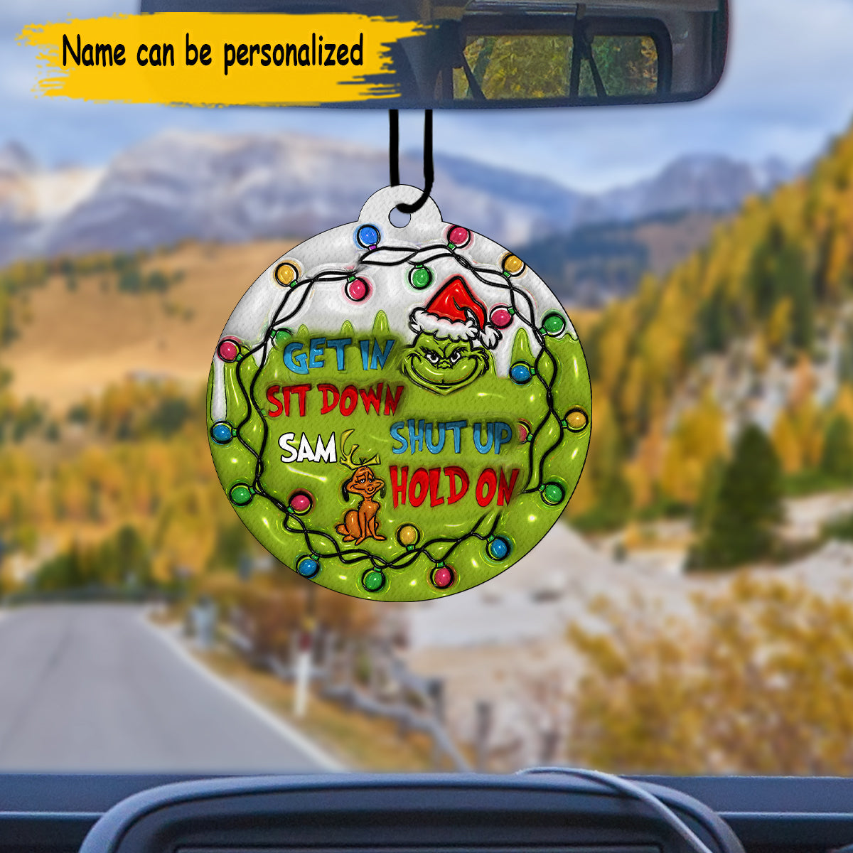Personalized Grinch Circle Air Freshener Custom Name Gift for Christmas Circle Air Freshener GradoCreations