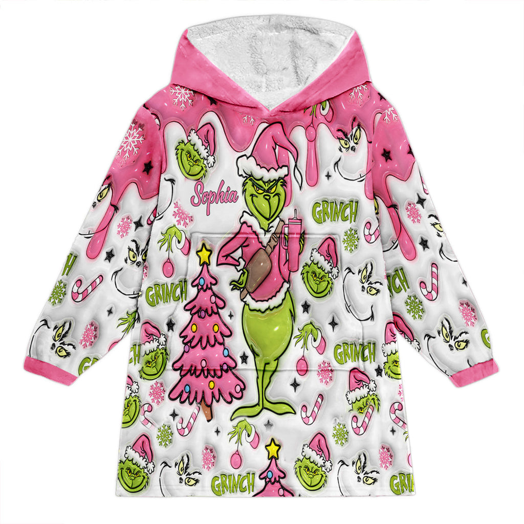 Personalized Grinch Blanket Hoodie Custom Name Gift for Christmas Blanket Hoodie GradoCreations