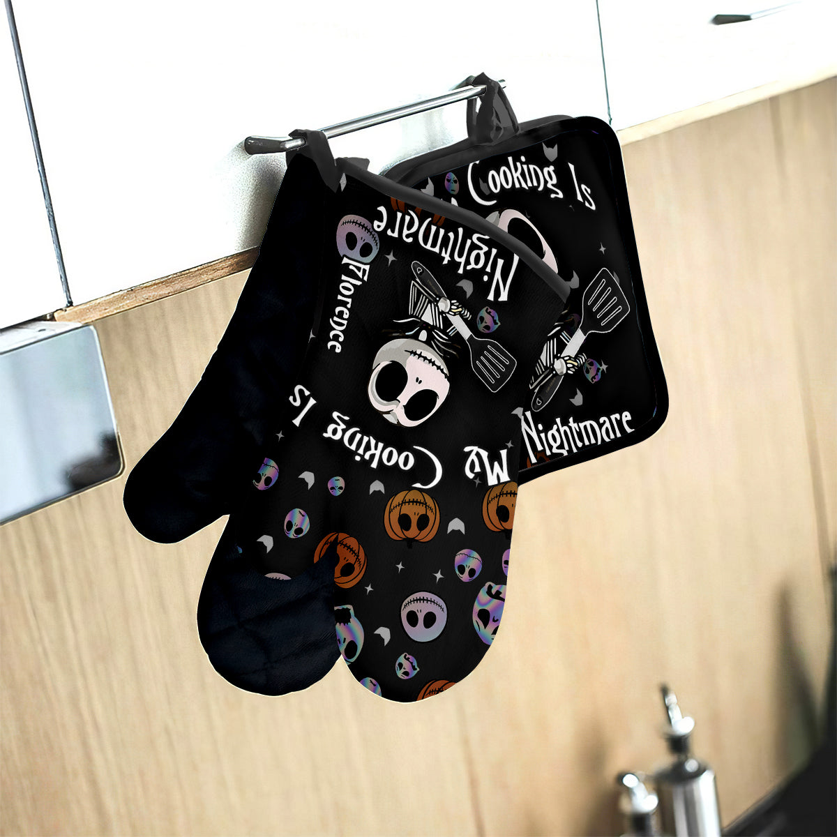 Personalized Nightmare Oven Mitt and Pot Holder Set Gift for Cooking Enthusiasts Oven Mitts & Pot Holder Set GradoCreations