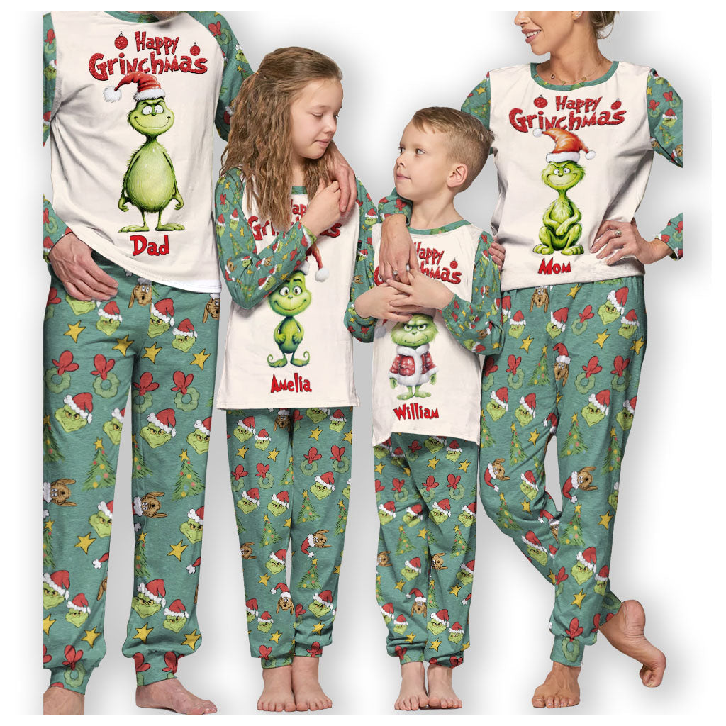 Personalized Grinch Christmas Pajama Set for Family | Custom Names Pajamas Set GradoCreations