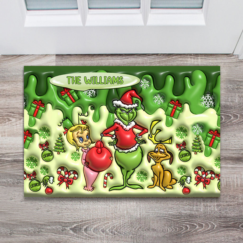 Personalized Grinch Christmas Doormat Custom Family Name Gift Doormat GradoCreations
