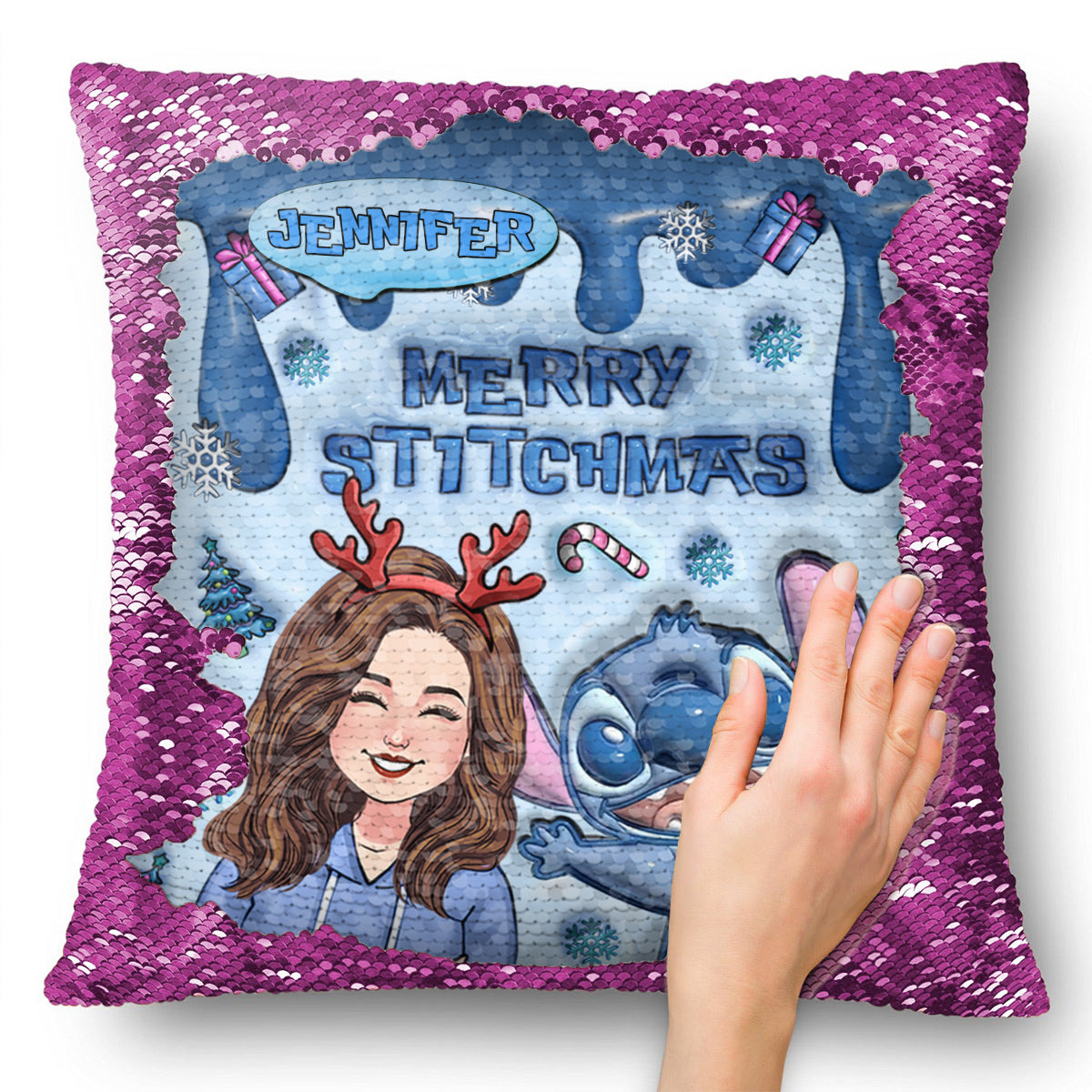 Personalized Sequin Pillow Cover Merry Christmas Gift for Mom Sequin Pillow Cover GradoCreations