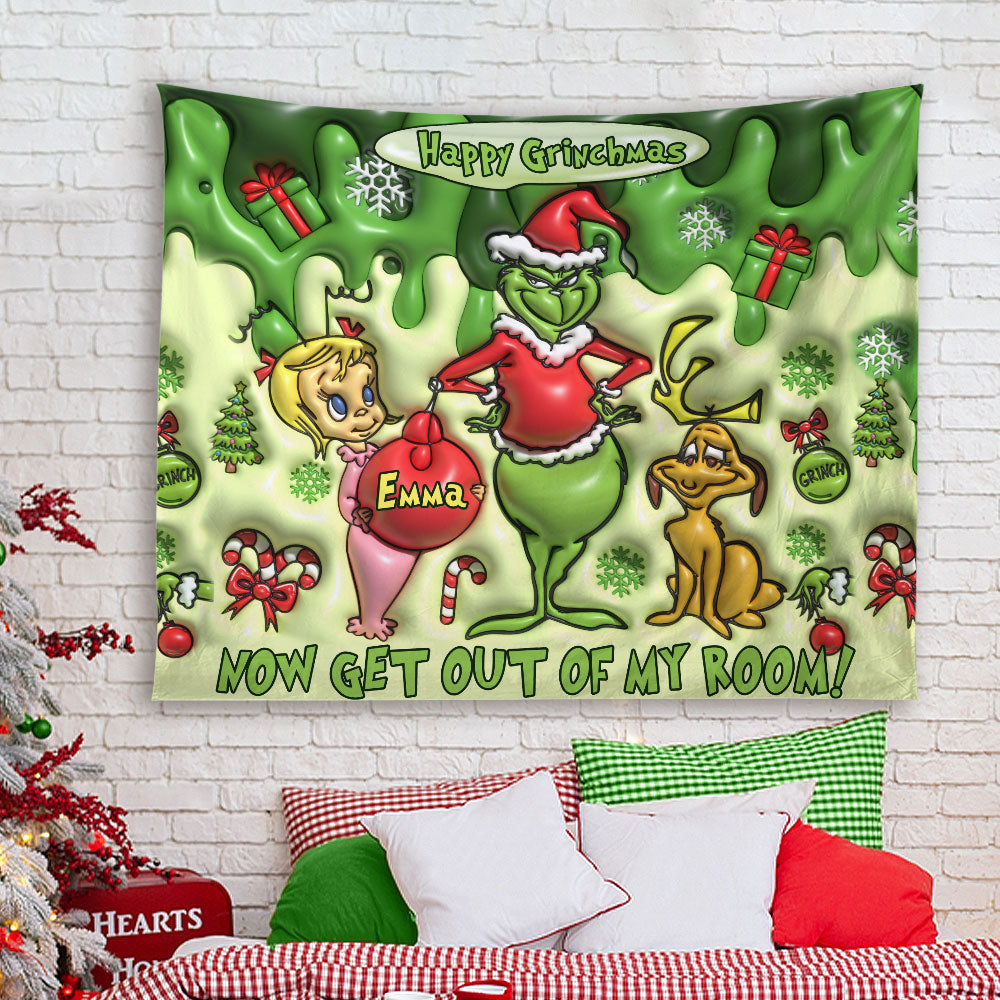 Personalized Grinchmas Wall Tapestry Custom Name Christmas Decor Wall Tapestry GradoCreations