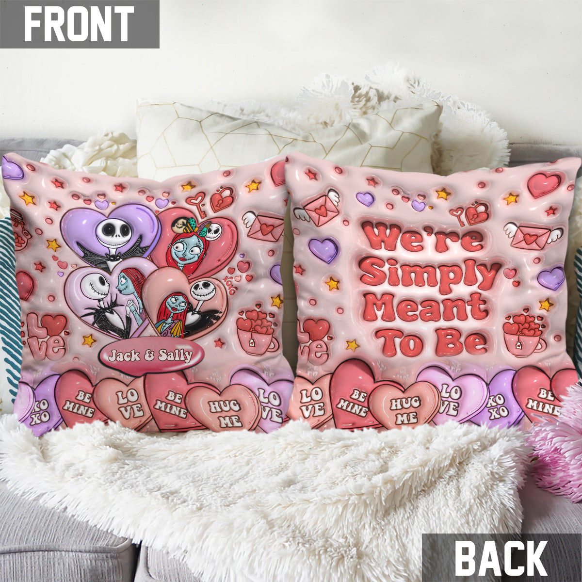Personalized Nightmare Before Christmas Throw Pillow for Couples | Unique Gift Idea Throw Pillow GradoCreations