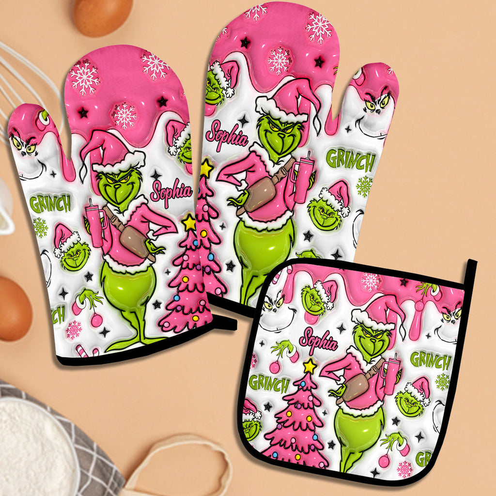Personalized Merry Grinchmas Oven Mitts & Pot Holder Set for Christmas Oven Mitts & Pot Holder Set GradoCreations