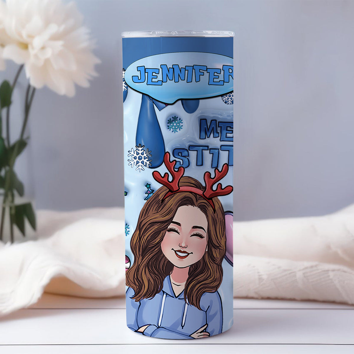 Personalized Merry Stitchmas Skinny Tumbler Custom Gift for Christmas Skinny Tumbler GradoCreations