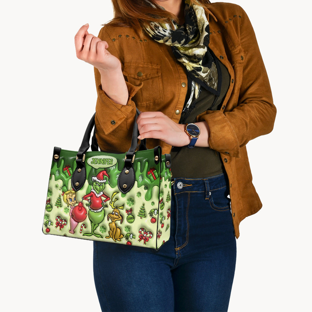 Personalized Grinchmas Leather Handbag Unique Gift for Mom Leather Handbag GradoCreations