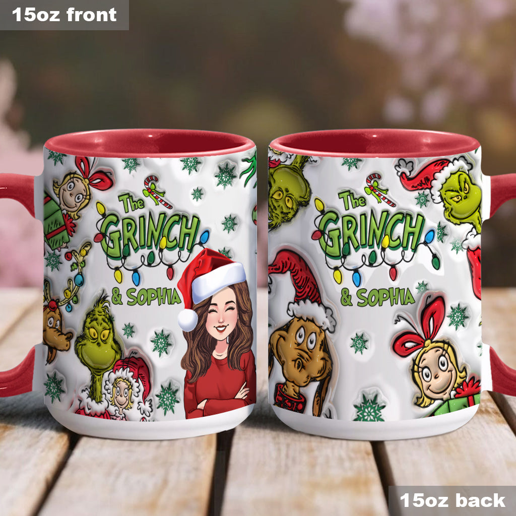 Personalized Accent Mug Custom Name Grinch Design Gift for Christmas Accent Mug GradoCreations