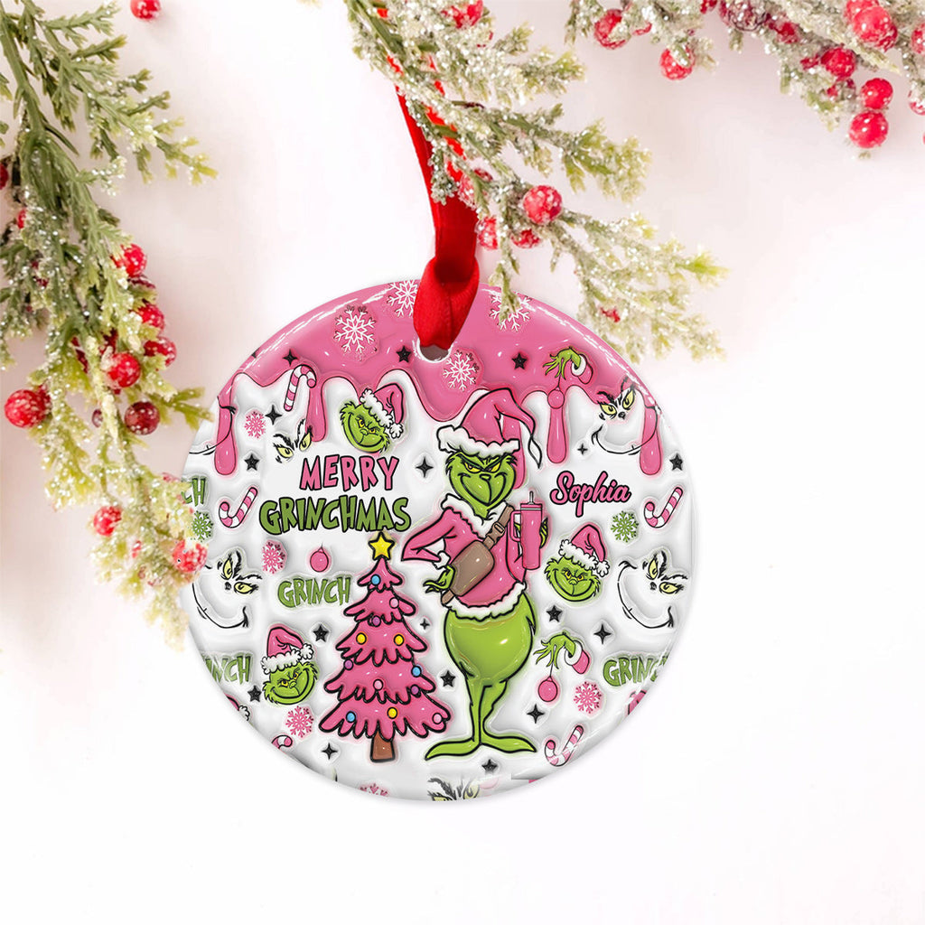 Personalized Merry Grinchmas Ceramic Ornament Gift for Christmas Ceramic Circle Ornament GradoCreations