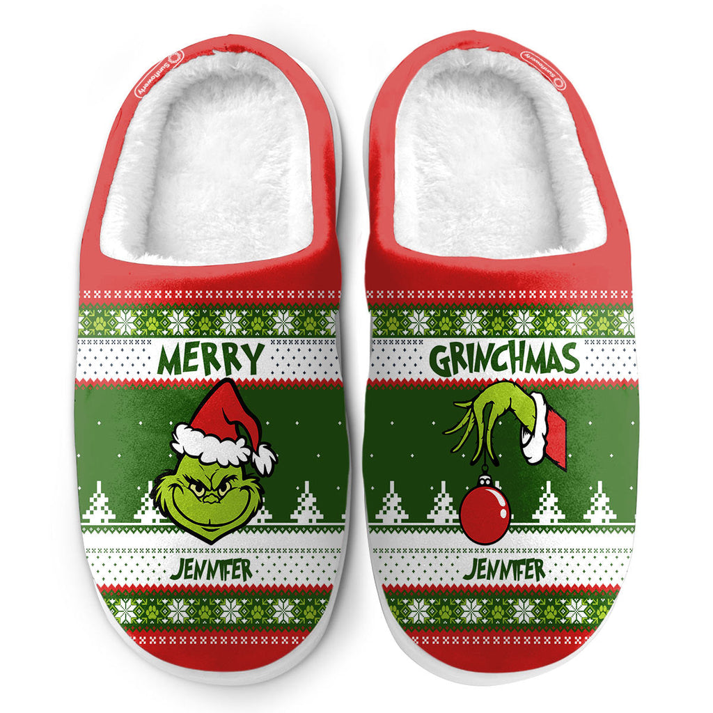 Personalized Merry Grinchmas Slippers Gift for Christmas Slippers GradoCreations