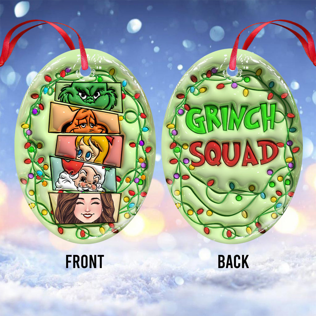 Personalized Grinch Squad Ceramic Ornament Holiday Gift Ceramic Oval Ornament GradoCreations