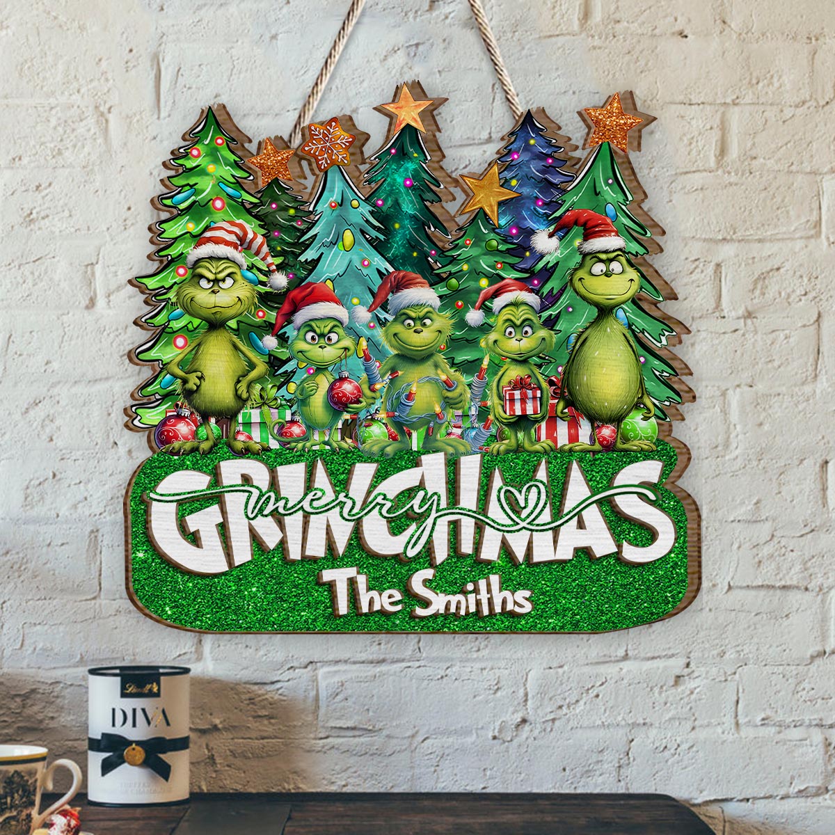 Personalized Merry Grinchmas 2 Layered Wood Sign for Christmas 2 Layered Wood Sign GradoCreations