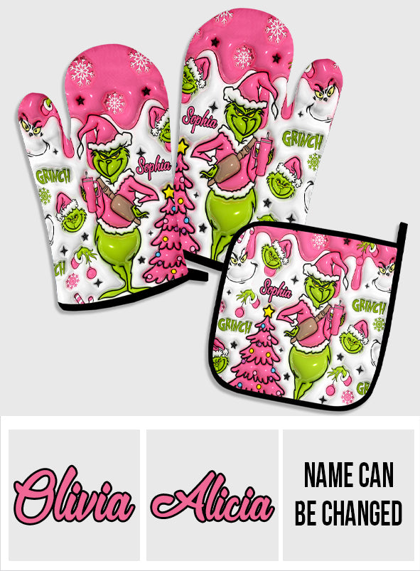 Personalized Merry Grinchmas Oven Mitts & Pot Holder Set for Christmas Oven Mitts & Pot Holder Set GradoCreations