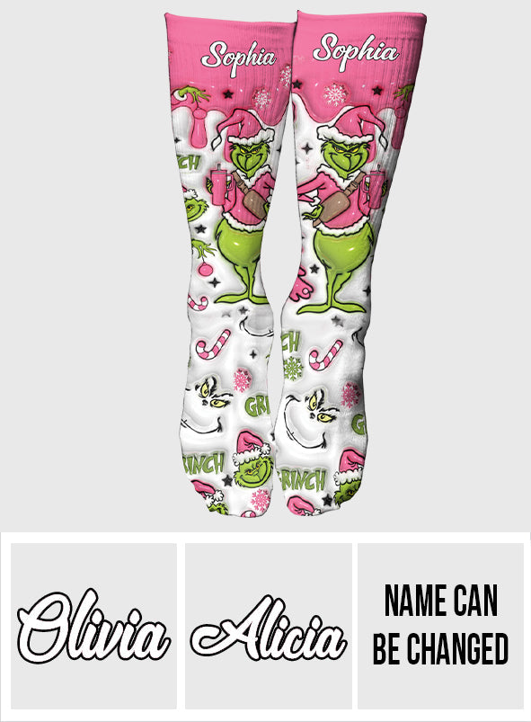 Personalized Grinch Socks Custom Name Holiday Gift for Her Socks GradoCreations