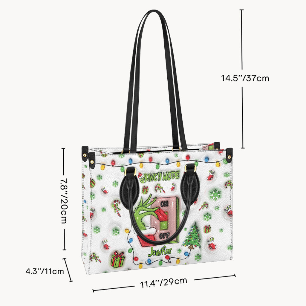 Personalized Grinch Mode Christmas Leather Handbag Gift for Her Leather Handbag GradoCreations