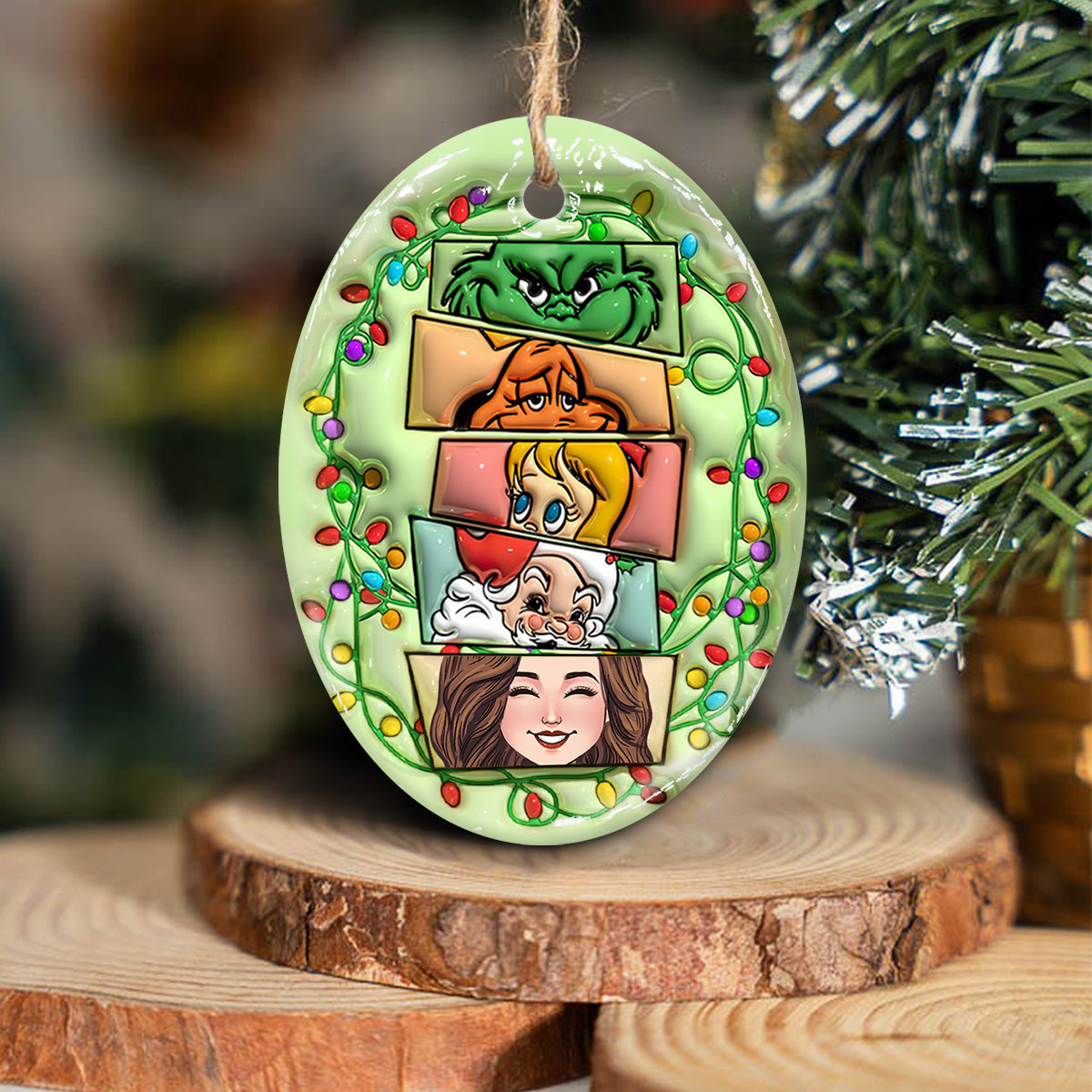Personalized Grinch Squad Ceramic Ornament Holiday Gift Ceramic Oval Ornament GradoCreations