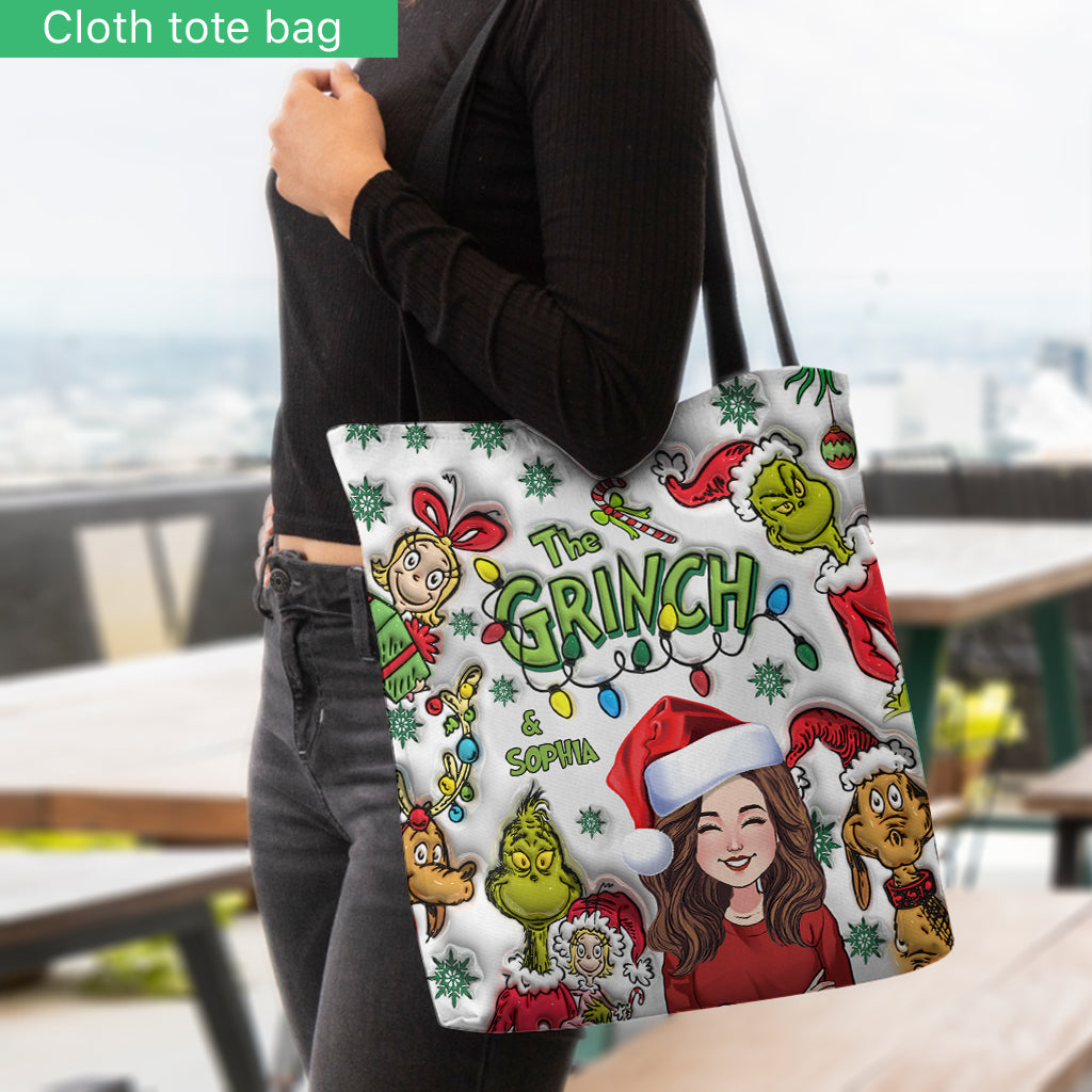 Personalized Grinch Tote Bag Custom Name Gift for Christmas Tote Bag GradoCreations