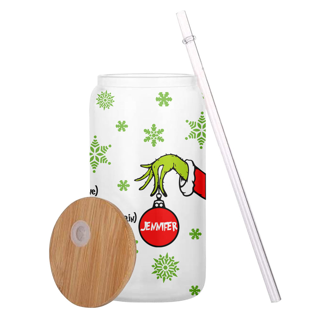 Personalized Grinch Can Glass with Straw Customized for Christmas Can Glass GradoCreations