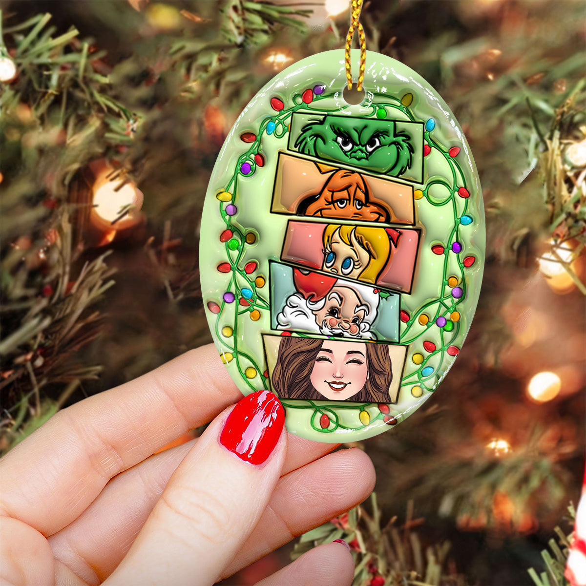 Personalized Grinch Squad Ceramic Ornament Holiday Gift Ceramic Oval Ornament GradoCreations