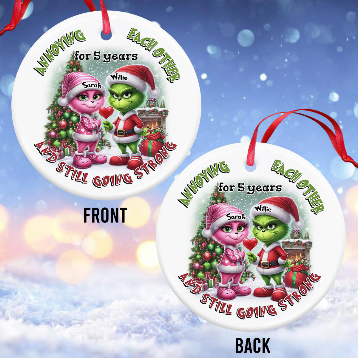 Personalized Ceramic Christmas Ornament Annoying Each Other Gift for Couple Ceramic Circle Ornament GradoCreations