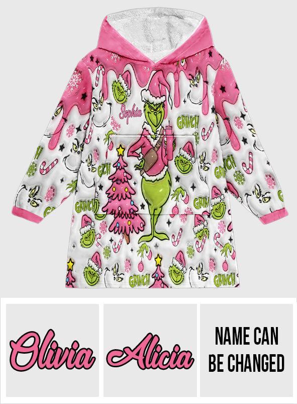 Personalized Grinch Blanket Hoodie Custom Name Gift for Christmas Blanket Hoodie GradoCreations