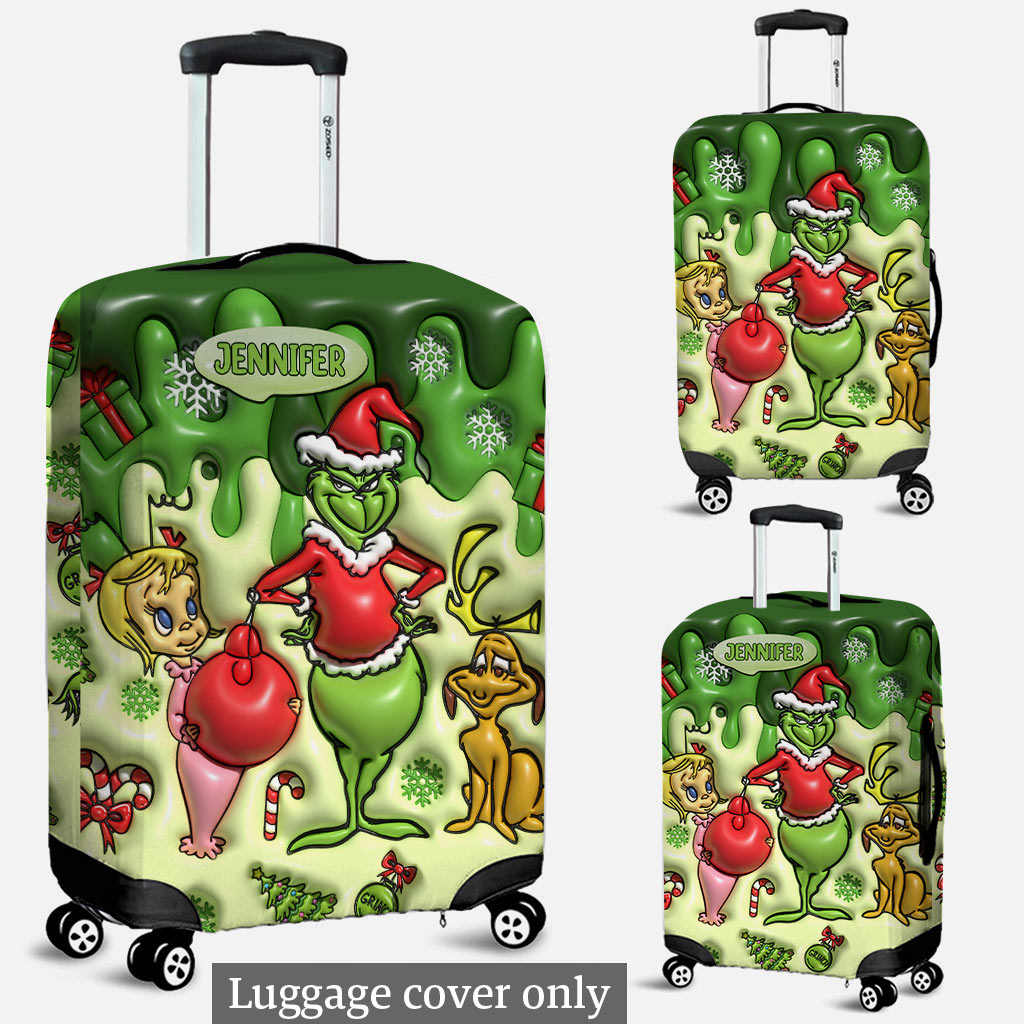 Personalized Grinchmas Luggage Cover Custom Family Name Gift Luggage Cover GradoCreations