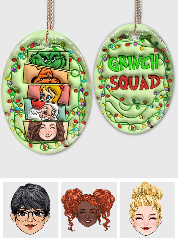 Personalized Grinch Squad Ceramic Ornament Holiday Gift Ceramic Oval Ornament GradoCreations