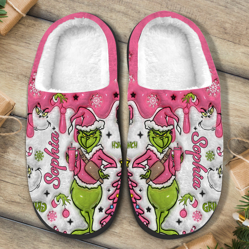 Personalized Grinchmas Slippers with Custom Name for Christmas Gift Slippers GradoCreations