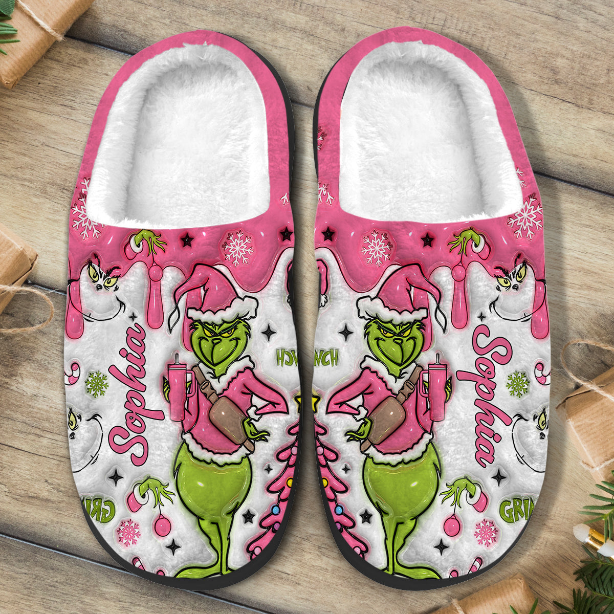Personalized Grinchmas Slippers with Custom Name for Christmas Gift Slippers GradoCreations