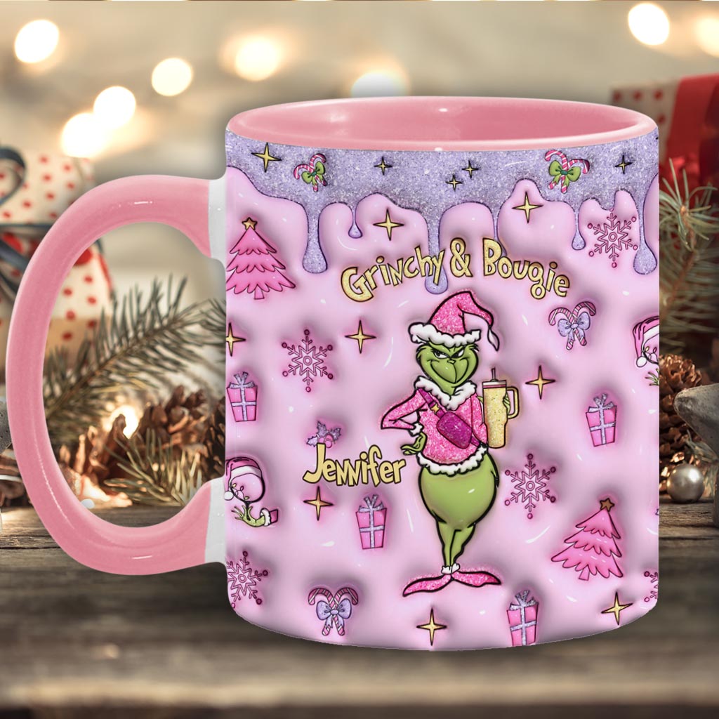 Personalized Grinchy & Bougie Accent Mug Custom Name Gift for Christmas Accent Mug GradoCreations
