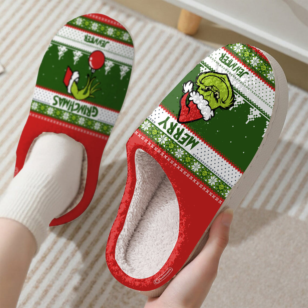 Personalized Merry Grinchmas Slippers Gift for Christmas Slippers GradoCreations