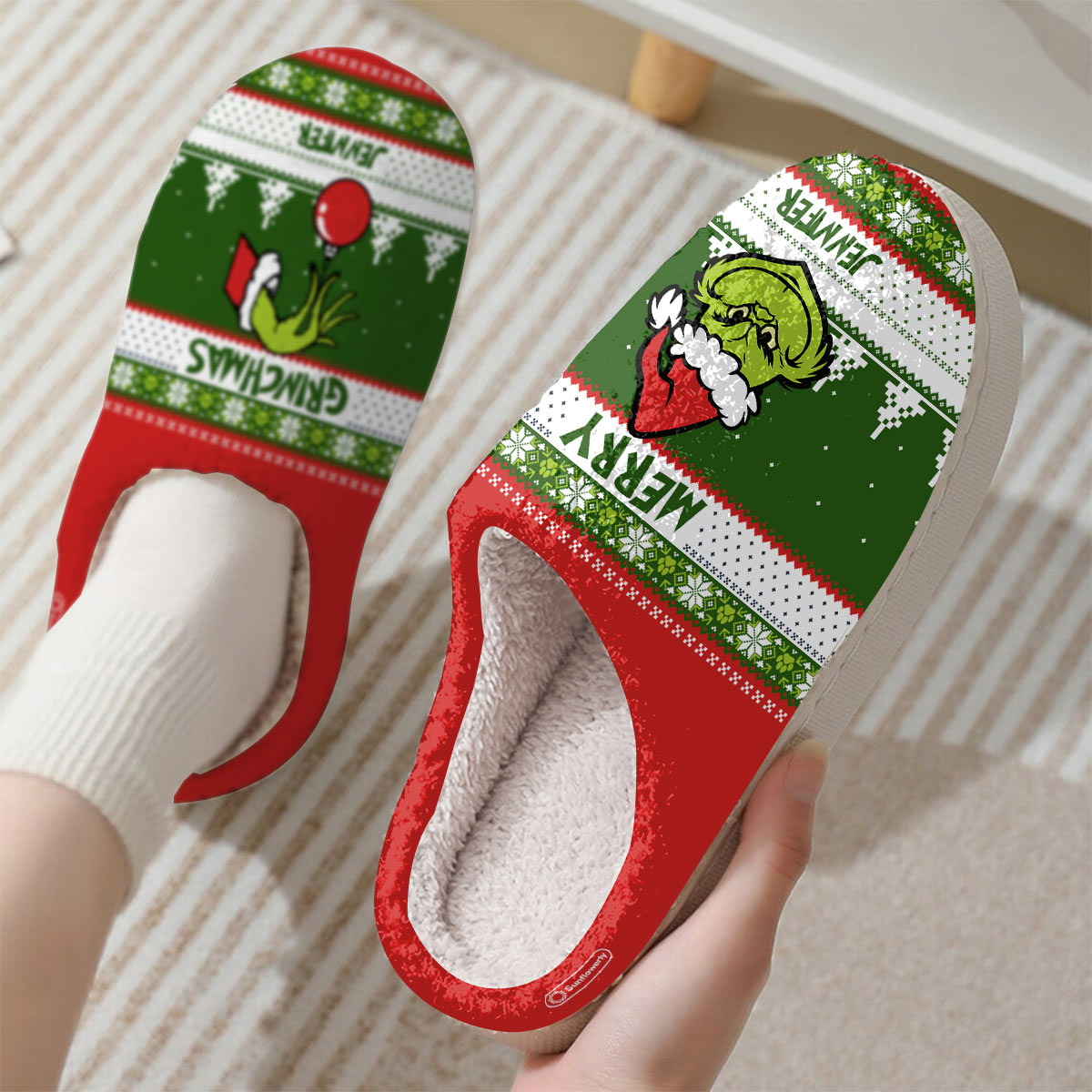 Personalized Merry Grinchmas Slippers Gift for Christmas Slippers GradoCreations