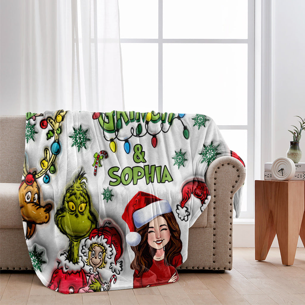 Personalized Grinch Christmas Blanket Custom Name Gift Blanket GradoCreations