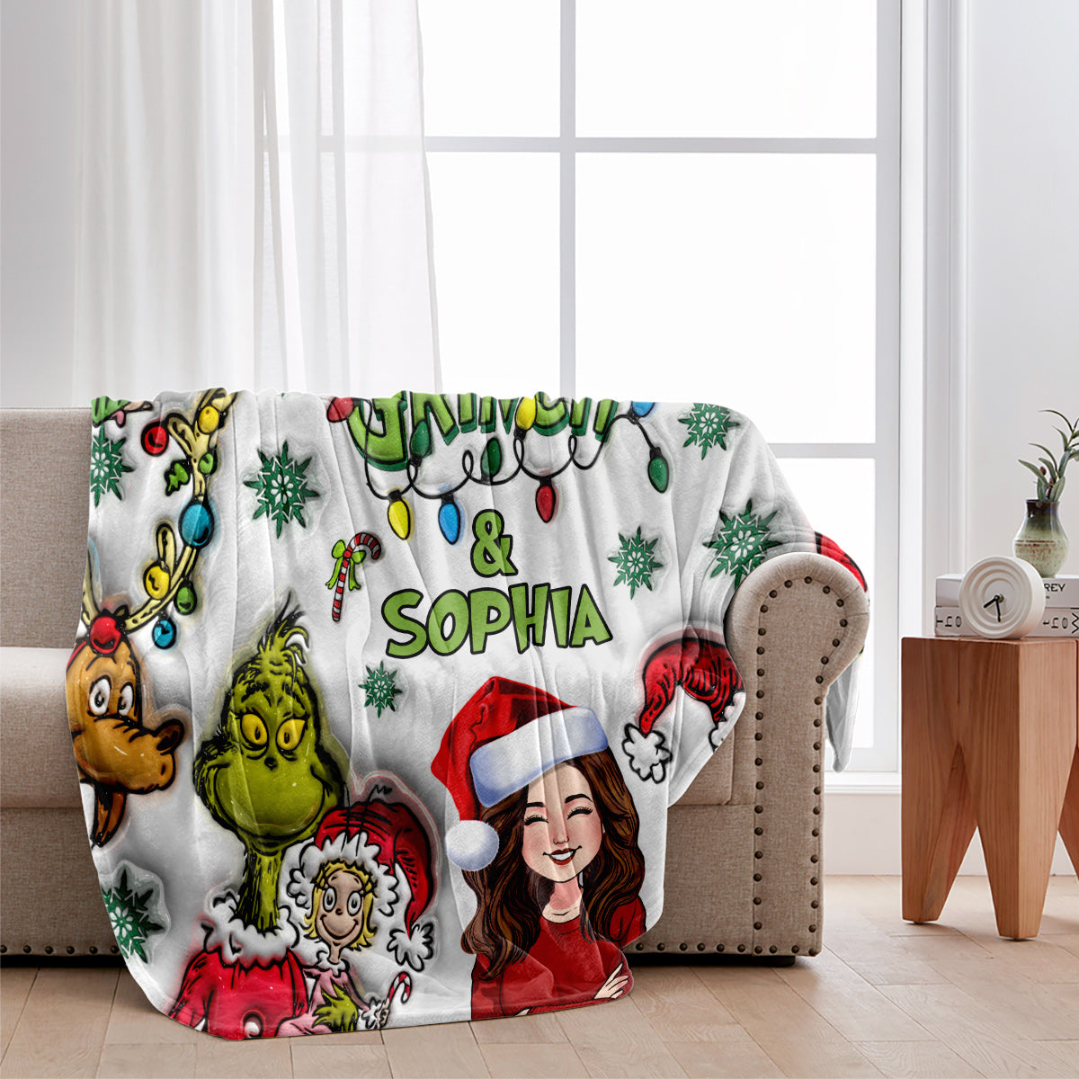 Personalized Grinch Christmas Blanket Custom Name Gift Blanket GradoCreations